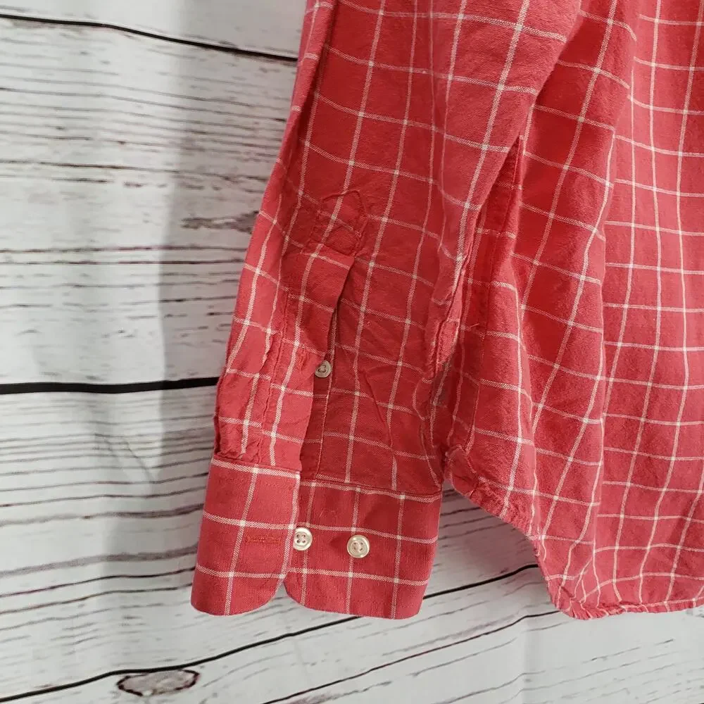 Banana Republic Coral Pink Linen blend Button Up Long Sleeve Shirt Size L
